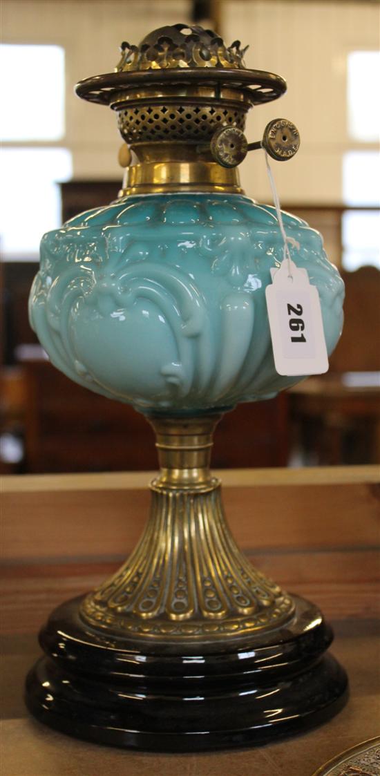 Victorian blue glass & brass oil lamp base